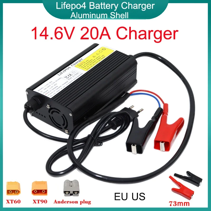 14.6V 20A Lifepo4 Battery Charger Aluminum Case AC100-240V 300W High Power For 4S 12v 12.8v 100A 200A Iron lithium Cell Charging