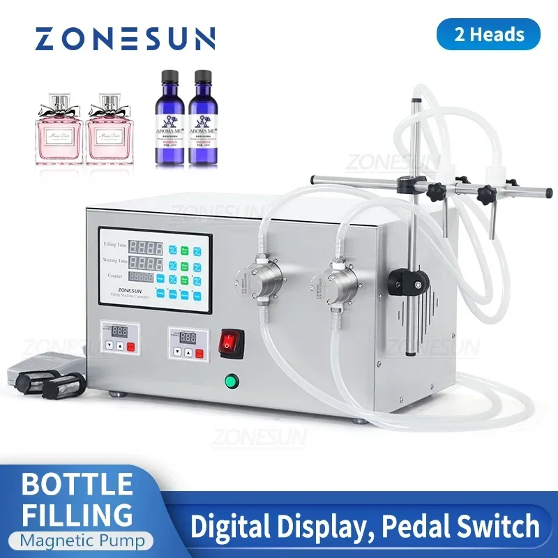 

ZONESUN ZS-YTMP2S Полуавтоматическая машина для розлива жидкостей, 2-головочный магнитный насос, парфюмерное эфирное масло, наполнитель для воды