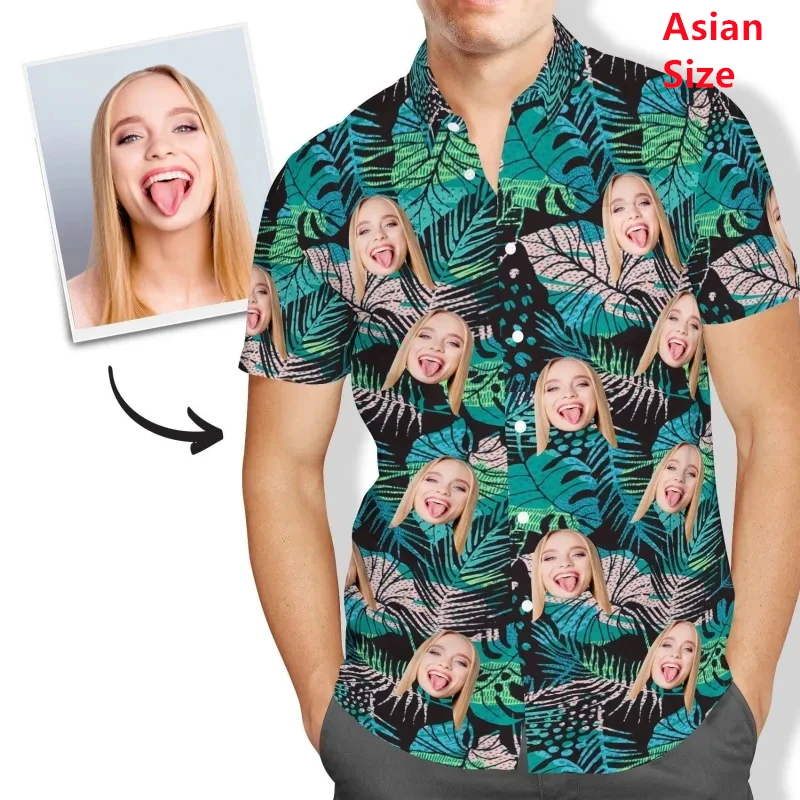 

Funny Face Custom Hawaiian Mens Shirts Flower Plants Design Unisex 3D Printed Personalized Beach Shirt Lapel Short Sleeve Tops