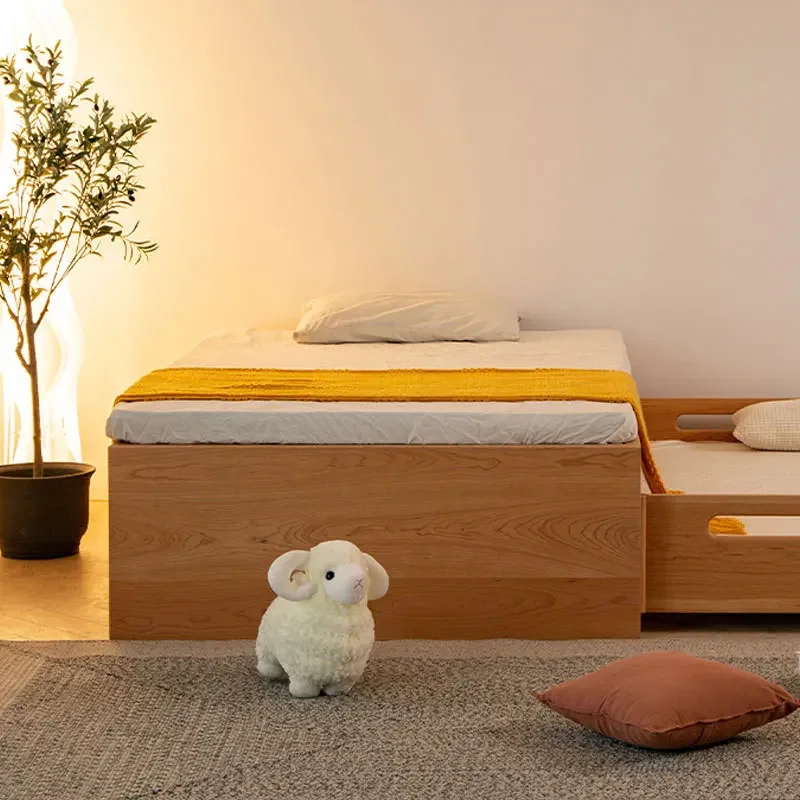سرير أطفال نورديك بدون مسند ظهر حصير جميع سرير من الخشب الصلب شقة صغيرة توفير مساحة سرير بطابقين مقطورة الأم والطفل