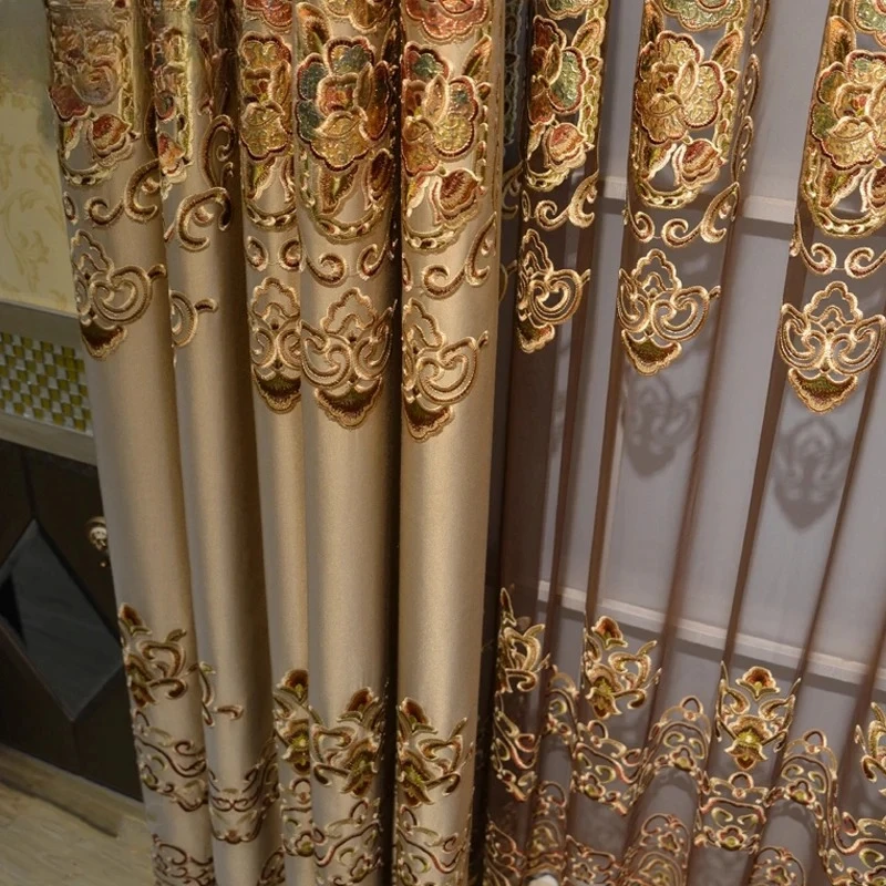 High-end Luxury European Style Rice Embroidery Luxury Gauze Curtain  LuxuryCurtains for Living Dining Room Bedroom
