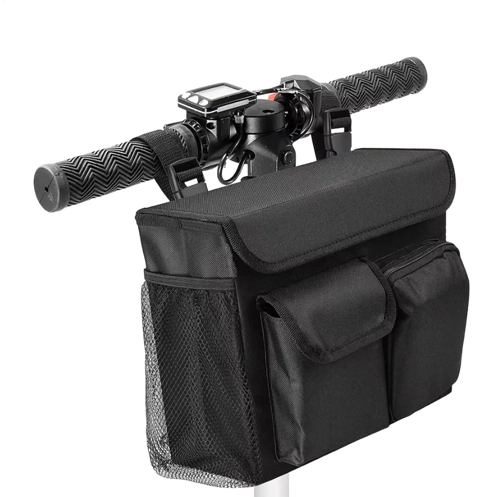 Scooter Bag with Cup Holder Multi-Pocket Quick-Release Handlebar Storage Pouch Waterproof Carry Pack for Phone Keys Bottle