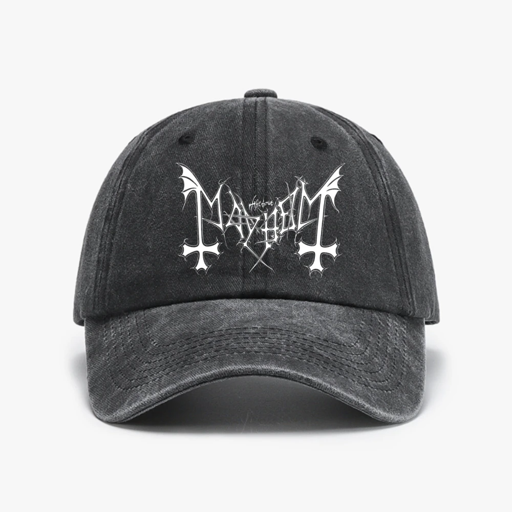 

Casual Mayhem Death Metal Baseball Caps fashion Vintage Washed Denim Hat for Men Women Distressed Denim Snapback Hats