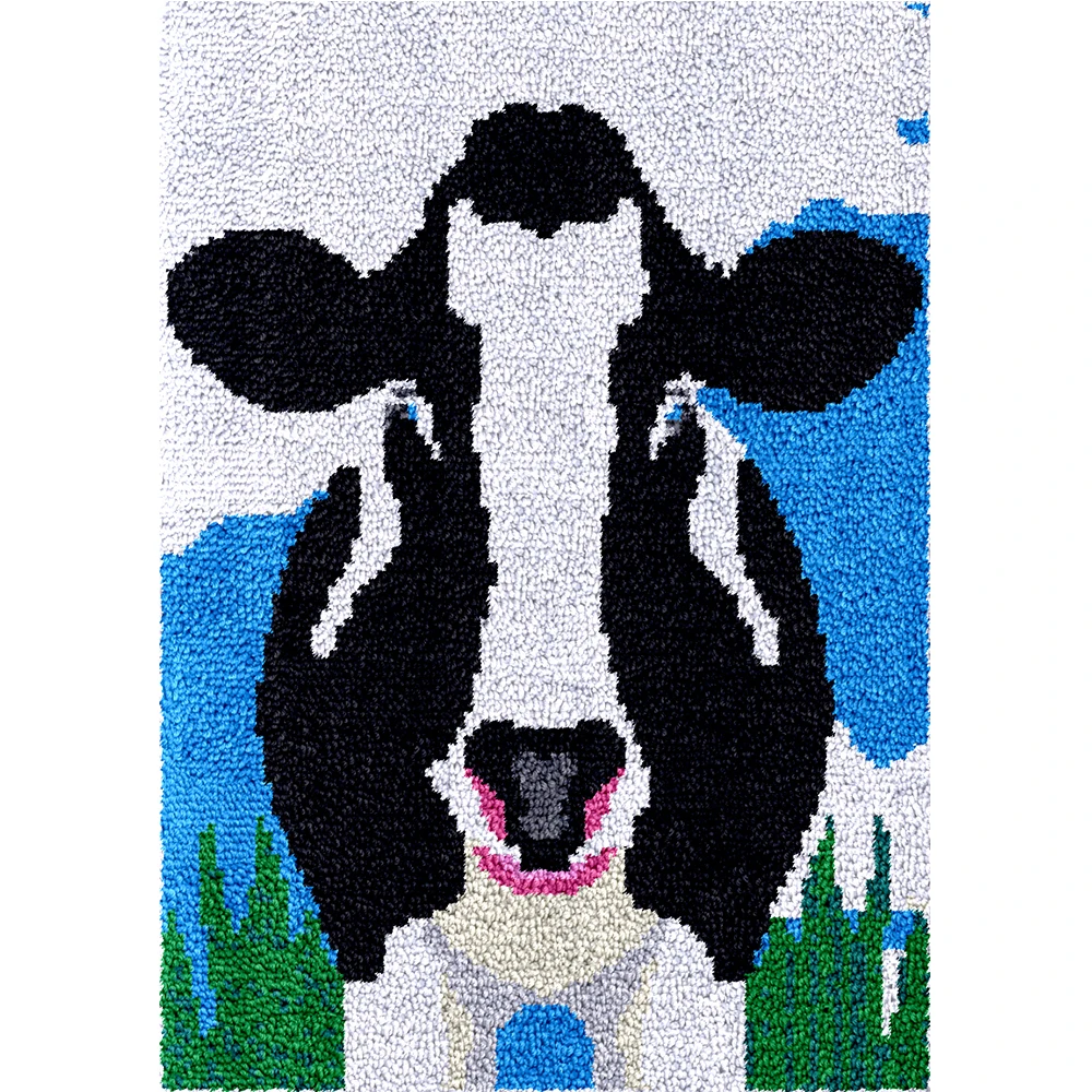 

Diy Latch Hook Kits Diy Tapestry Animal Cow Crochet Yarn Crafts Sewing handmade carpet work printed Cotton Canvas Grid Pattern