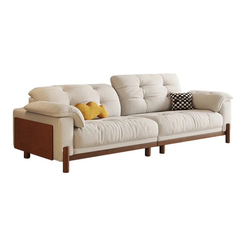 

Nordic style solid wood fabric sofa, modern small apartment living room simple chenille cloud sofa