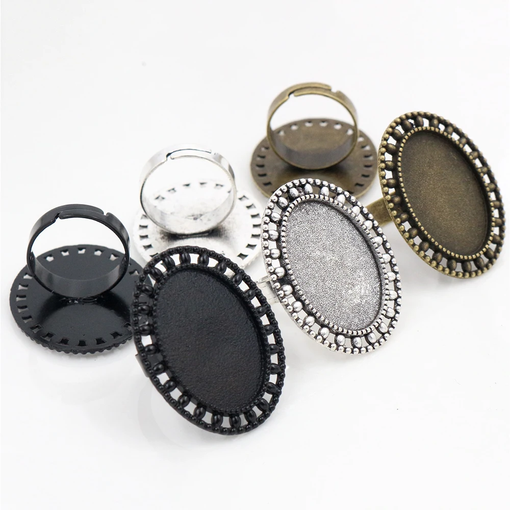 18x25mm 5pcs Antique Silver Plated/ Bronze/Black Brass Oval Adjustable Ring Settings Blank/Base,Fit 18x25mm Glass Cabochons