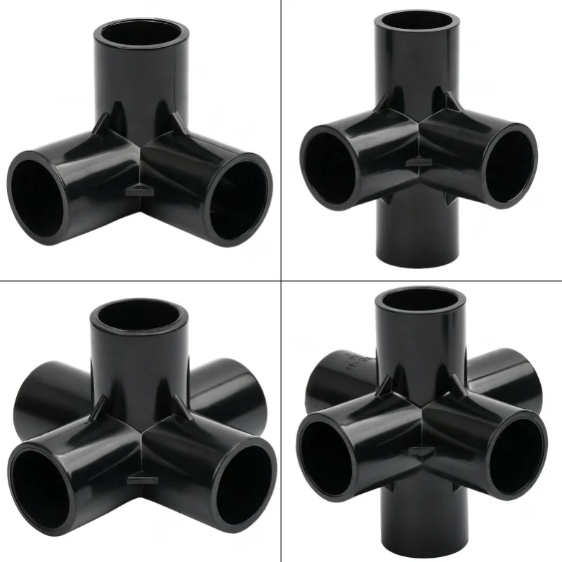 Black PVC Pipe Connector Planting Frame Tube Home DIY, Watering Accessories Adapter Fitting 3/4/5/6-Way Joint I.D 20/25/32mm 1PC