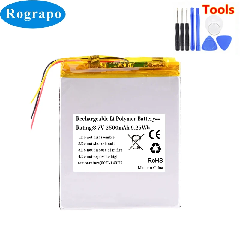 Batería de polímero de litio para libros electrónicos, 3,7 V, 2500mAh, 306080, 306082, 3 cables, nuevo