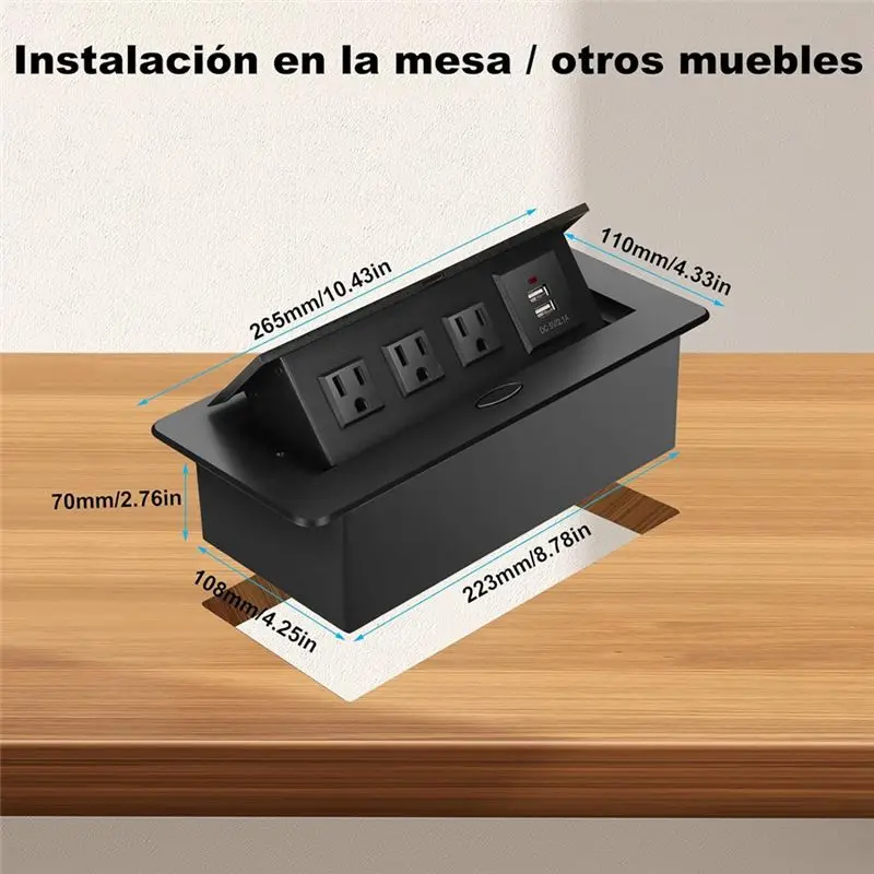 HHTL Embedded Power Strip -Up Multi-Function Socket 3-Seat 2-Port US Standard Socket Waterproof