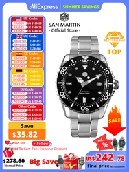 San martin novo 44mm relógio de mergulho masculino luxo clássico alta qualidade nh35 safira mecânica automática BGW-X1 20bar reloj sn0009