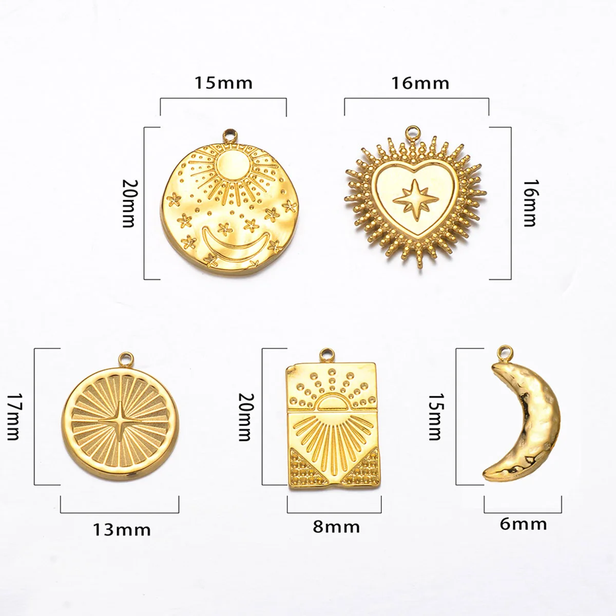 5pcs/lot Stainless Steel Gold Moon Star Sun Pendant Charms Metal Necklace Earring Findings for DIY Jewelry Making Accessories