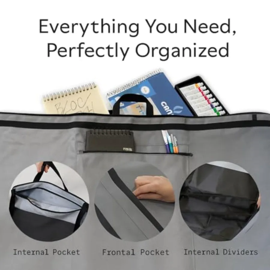 Tas Portofolio Seni Abu-abu 24x36 Tahan Air dan Ringan dengan Sudut Kulit, Tali Bahu yang Dapat Disesuaikan, dan Multifungsi