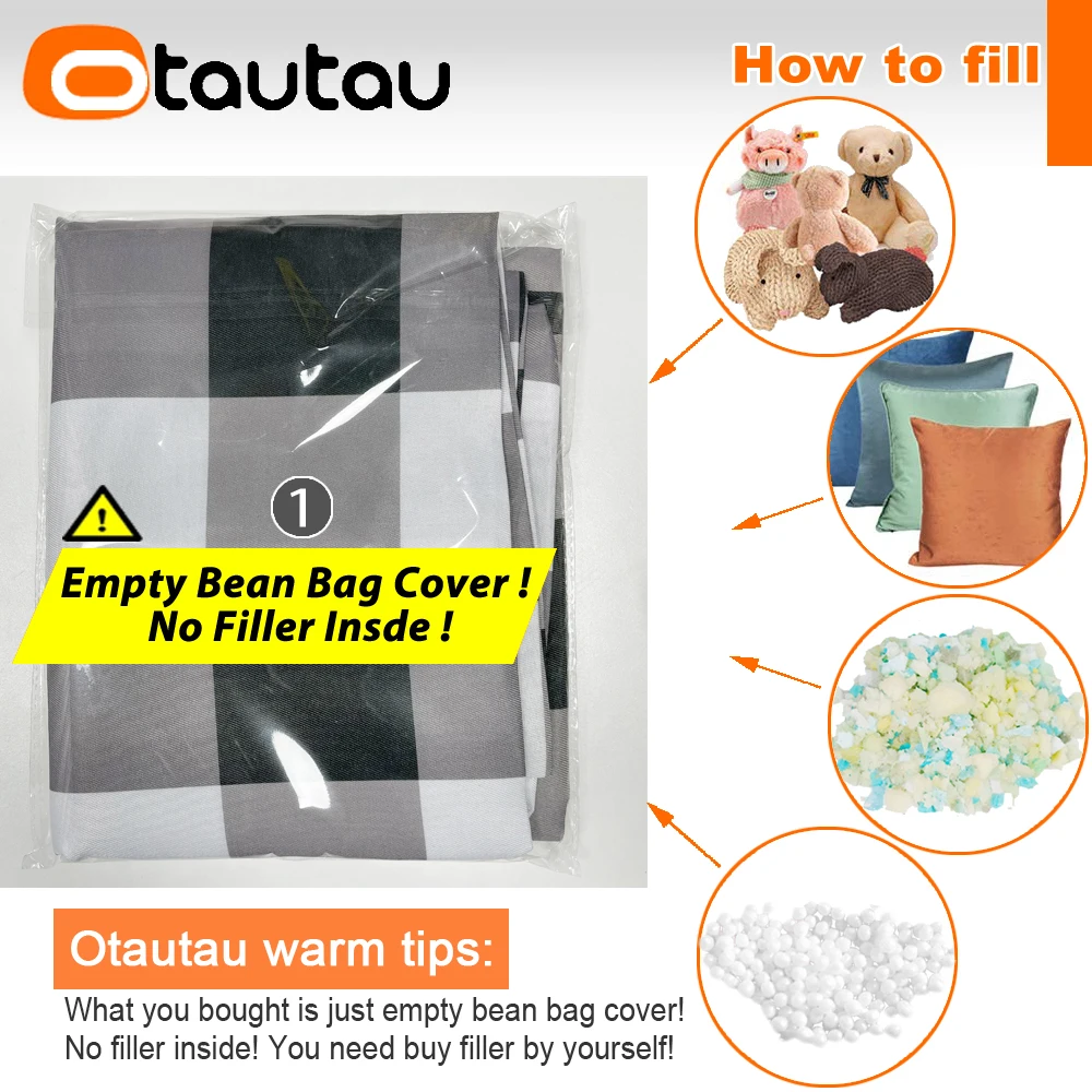 OTAUTAU Polyester Cotton Grid Bean Bag Cover Corner Lounger Pouf DD193【No Filler Inside! You Need To Buy Filler By Yourself !】