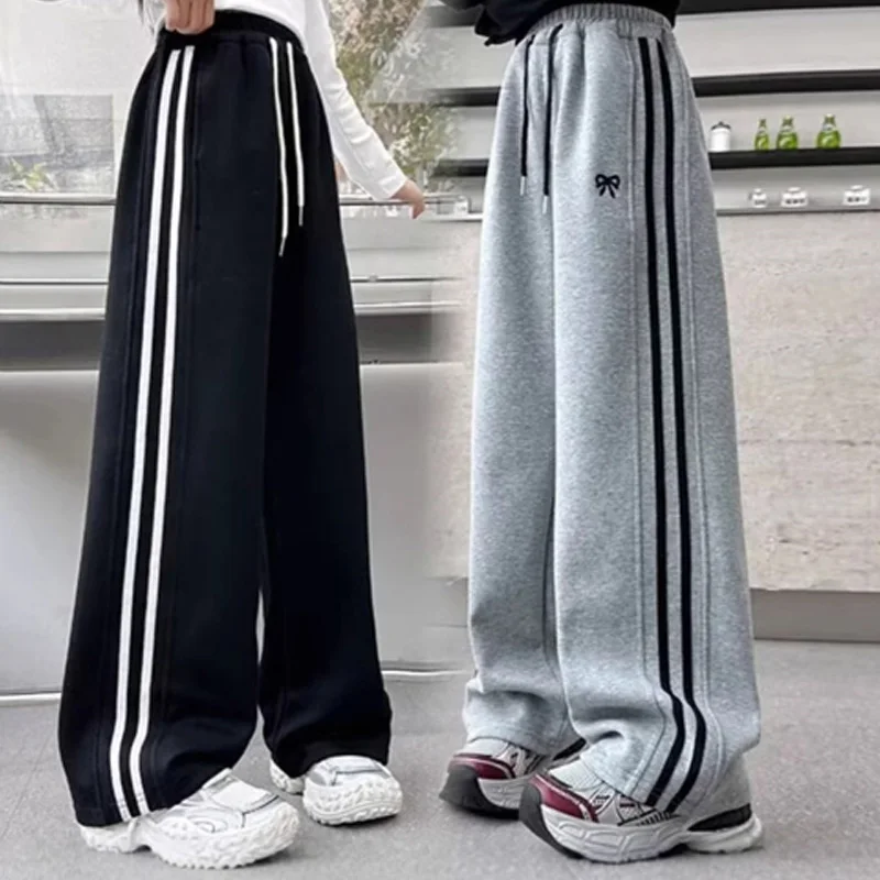 1545 Girl Sports Pants Teenager Spring Wide-leg Casual Trousers 2026 New Children's Straight Loose Pants Kids Autumn Clothing