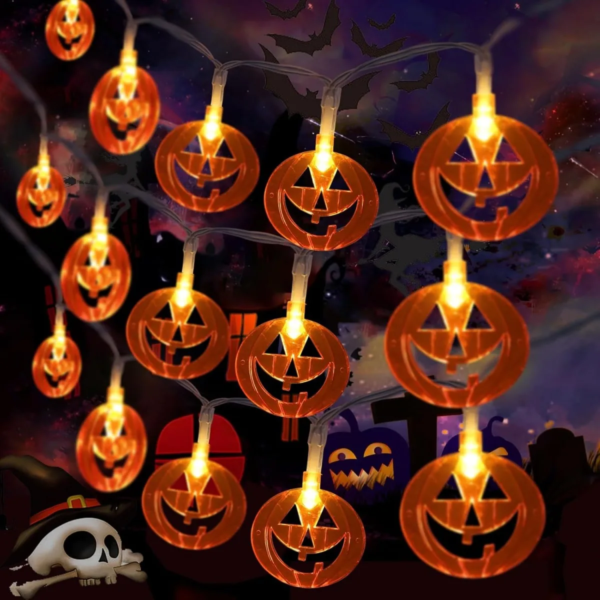 

1pc 3m/118.11inch 20 LED Hollow Pumpkin String Light Battery Powered For Home Spooky Theme Party Garden Yard Halloween Decor
