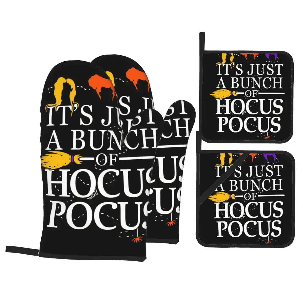 

A Bunch Of Hocus Oven Mitts and Pot Holders Sets of 4,Resistant Hot Pads with Polyester BBQ Gloves for Kitchen,Cooking,Baking