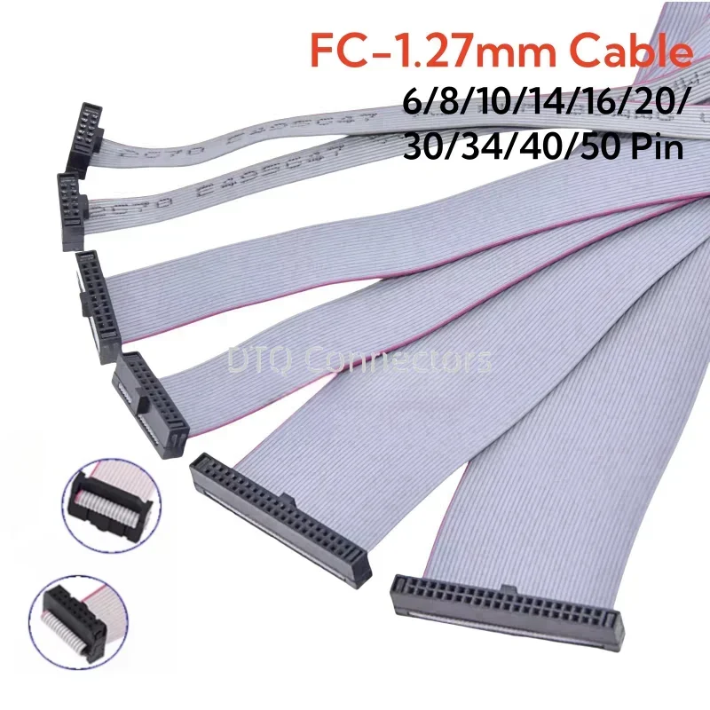 1Pcs FC 1.27mm Pitch 6P/10/14/16/20/30/34/40/50 Pin Gray Flat Ribbon Cable IDC Double Ends JTAG ISP Download Same Direction Data