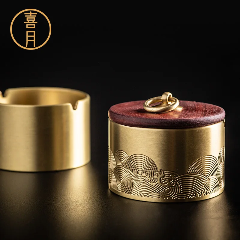 

Pure Copper Ashtray New Chinese Style Brass With Lid High-End Creative Personalized Trend Car Business Office