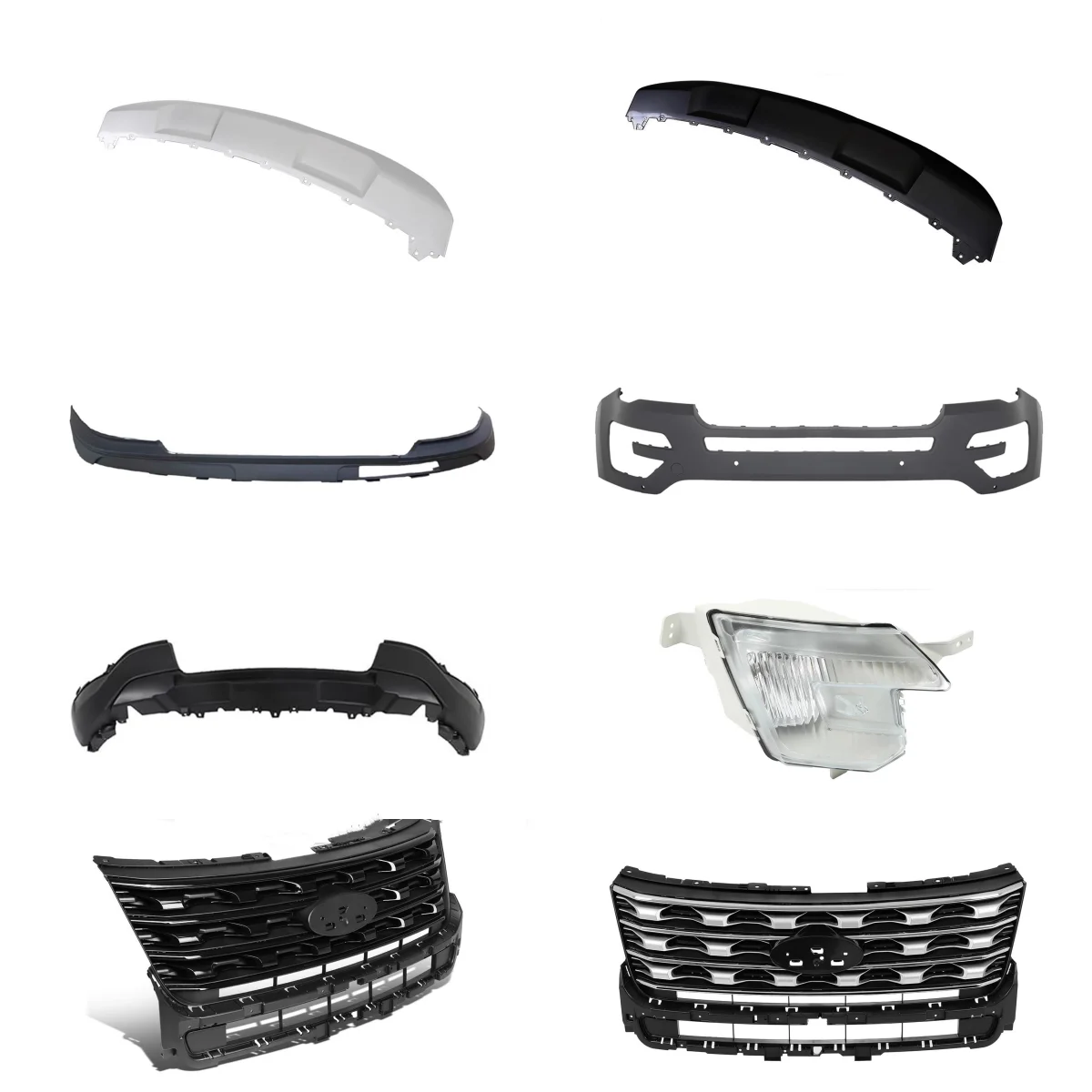 

Top bottom Grill Front bumper Front lip Guard board Fog lamp Front shovel for Ford Explorer 2015-2017 Car Accessories