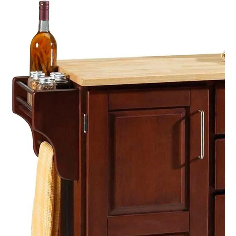 Mobile Cart 2 Door Cabinet Kitchen Cart with Natural Wood Top and Adjustable Shelves Can Put on The Dining Room and Living Room