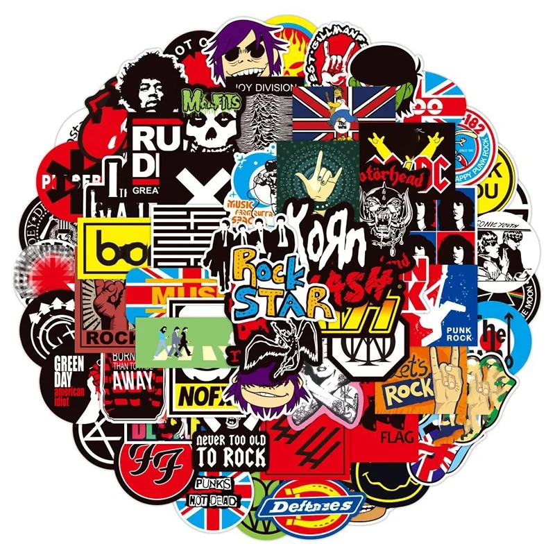 10/50/100pcs Classic Graffiti Rock Roll Stickers Music Band Decals for DIY Helmet Guitar Phone Laptop Motorcycle Luggage