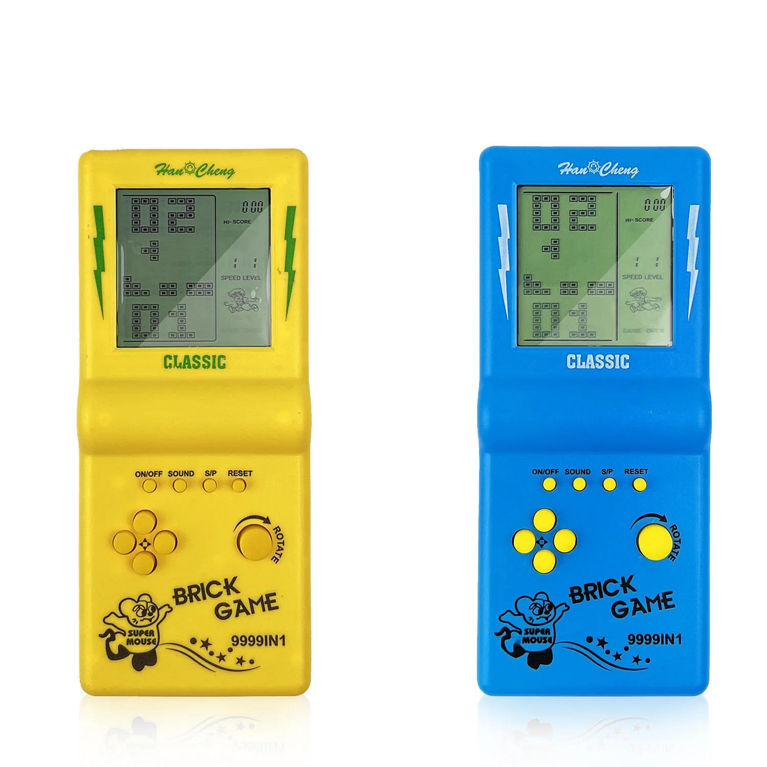 

Retro classic building block game console with multiple games, adjustable level/speed, handheld portable game console