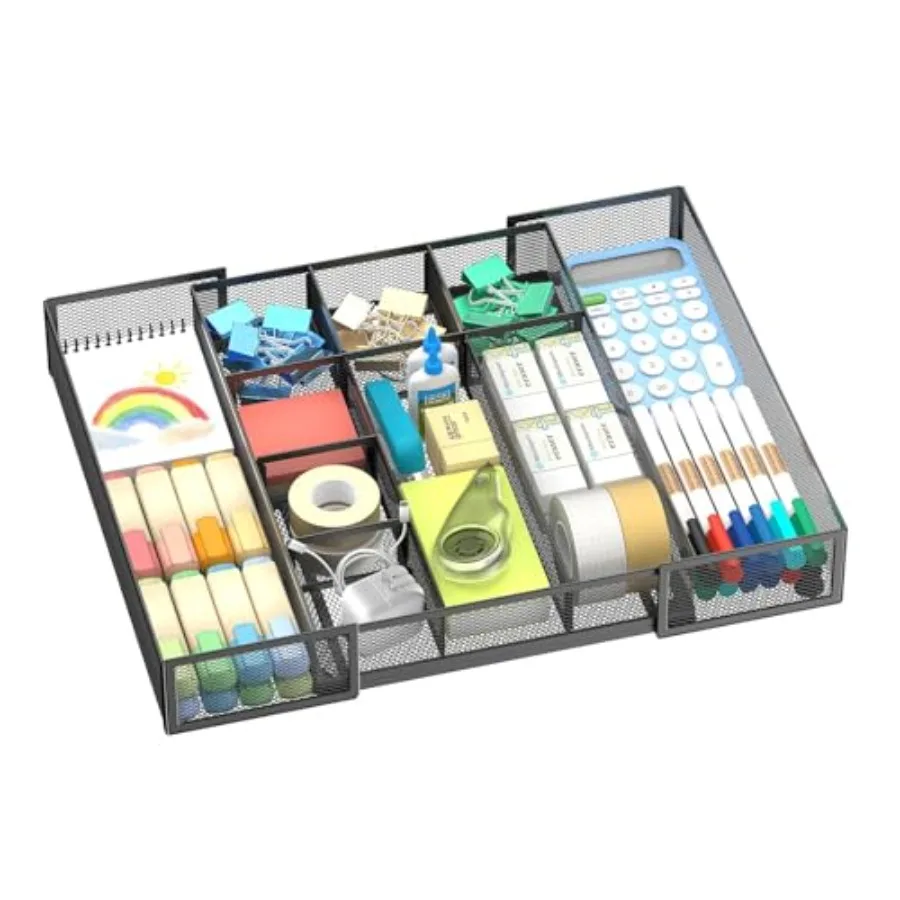 

Расширяемый органайзер для ящика стола с 10 регулируемыми отделениями, металлическая сетка, органайзер для офисного ящика, настольный органайзер Veatile