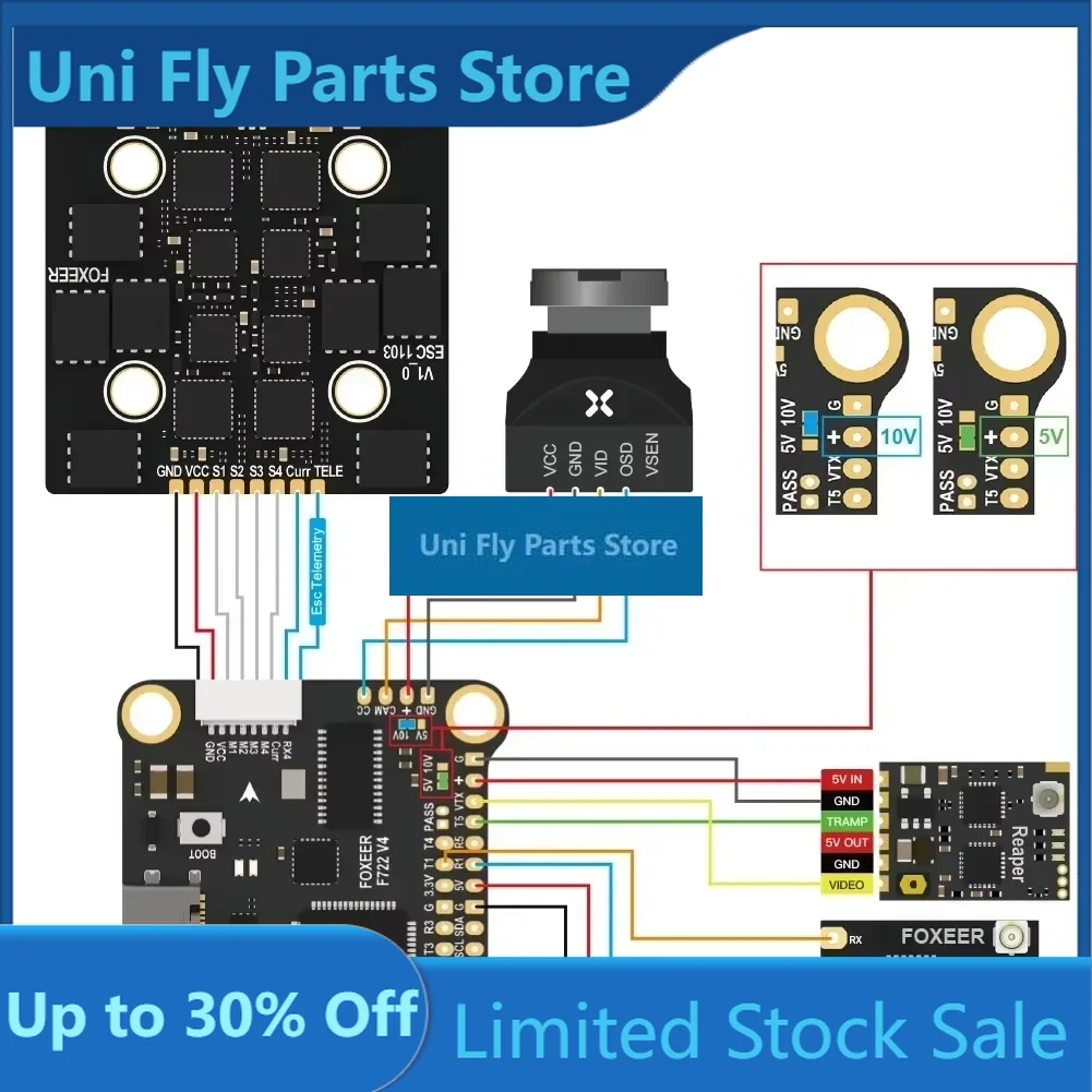 UniFly Foxeer F722 V4 FC Flight Controller 16M Flash Memory Dual BEC ICM42688 DPS310 MR1864 For Fpv Flight