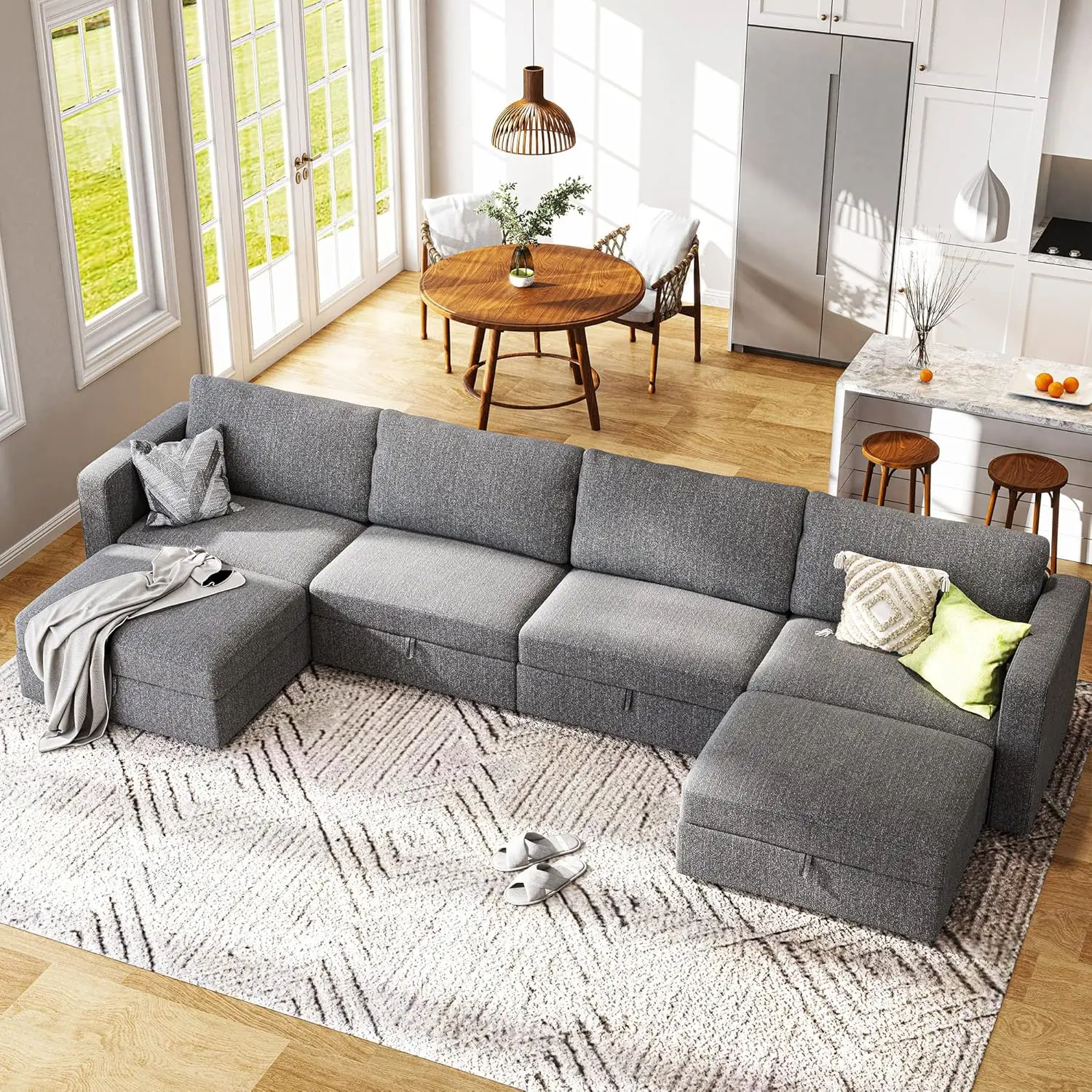 

Reversible Modular Sectional Couch U Shaped Modular Sofa with Wide Chaise Oversized Modular Sectional Sofa with Storage Seat