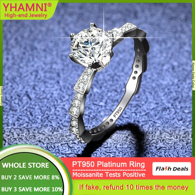 LMNZB 1 Carat D Color Moissanite Slub Rings for Women Wedding Fine Jewely with Certificete 100% Luxury PT950 Platinum Rings R043