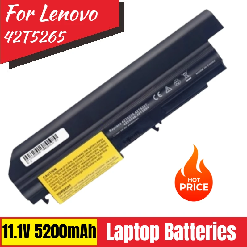 

Brand New Replacement Laptop Battery 11.1V 5200mAh 42T5265 for Lenovo ThinkPad R61 R61i T400 T61 T61p T61u 42T4530 42T4548