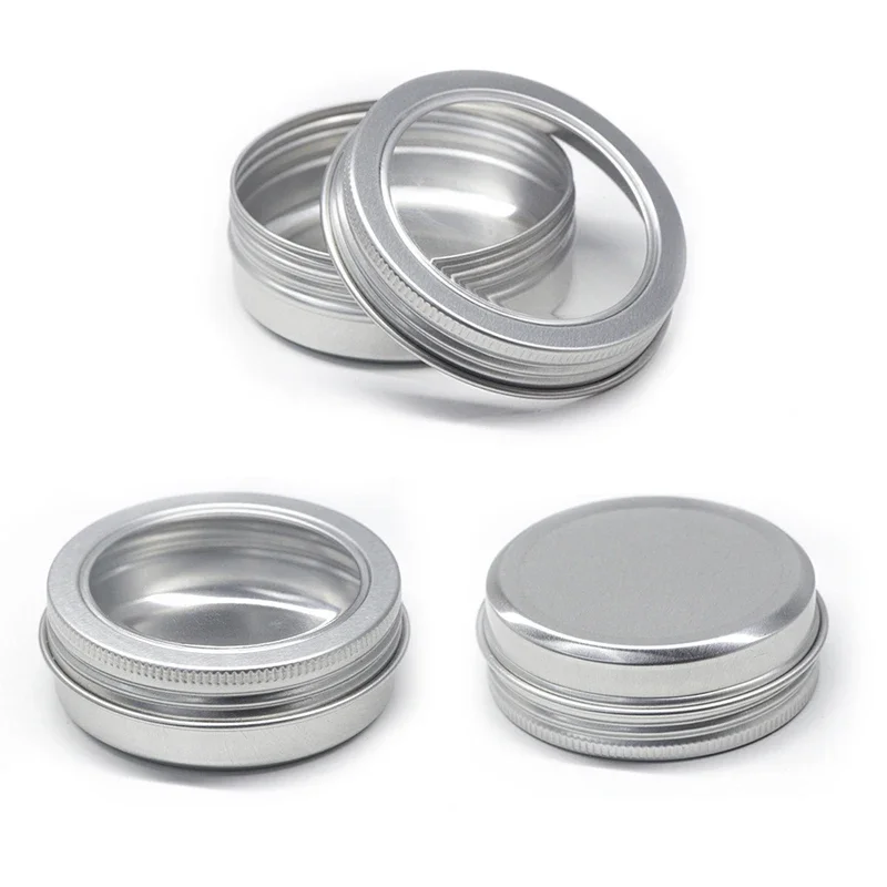 60ml Aluminum Tin Jars With Clear Window Metal Candle Tea Cans Box Nail Art Lip Balm Cosmetic Container Refillable Bottles