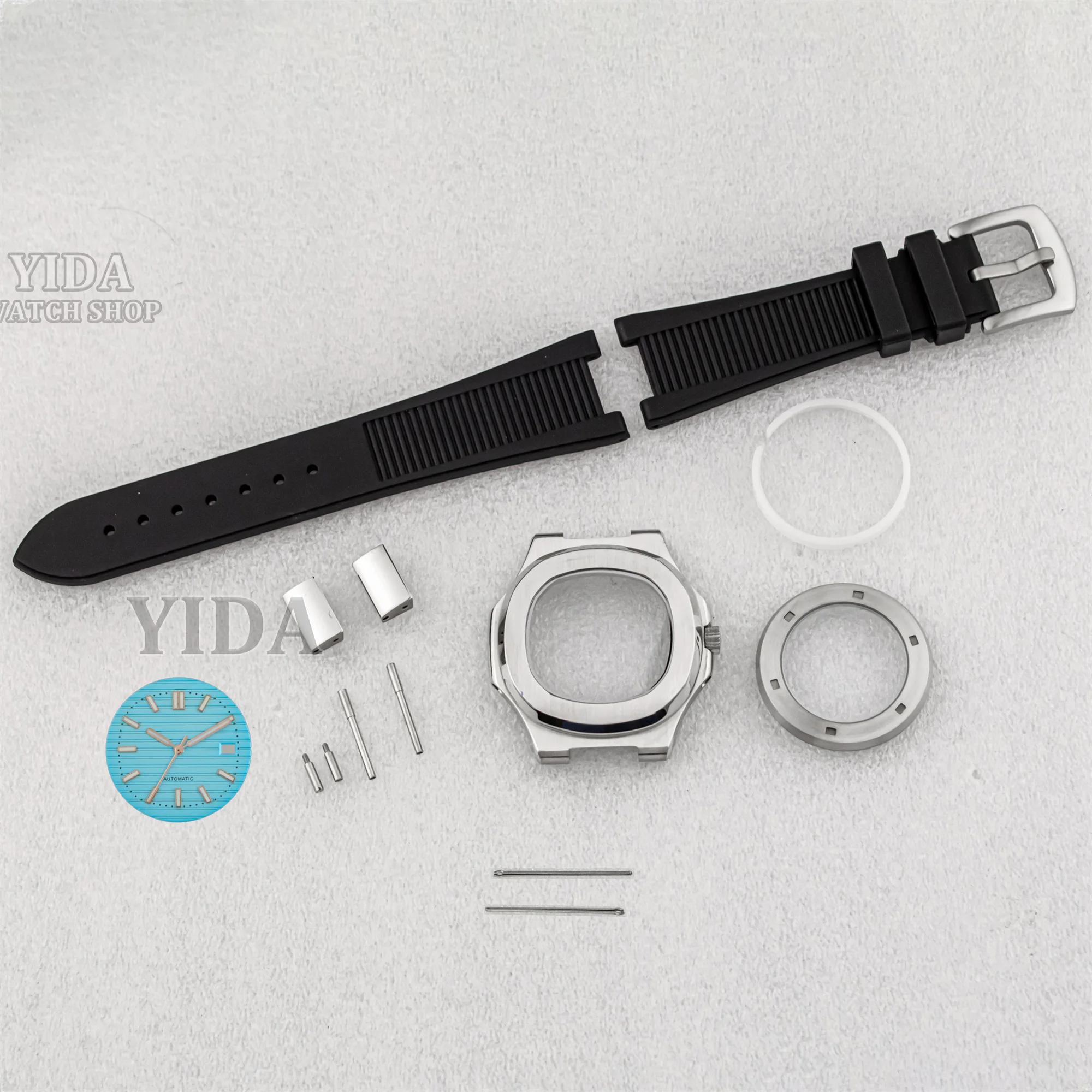 

41mm NH35 Case Rubber Strap 316L Stainless Steel Silver Watch Case 10ATM Waterproof Case Fit Nautilus NH35 Movement MOD Parts