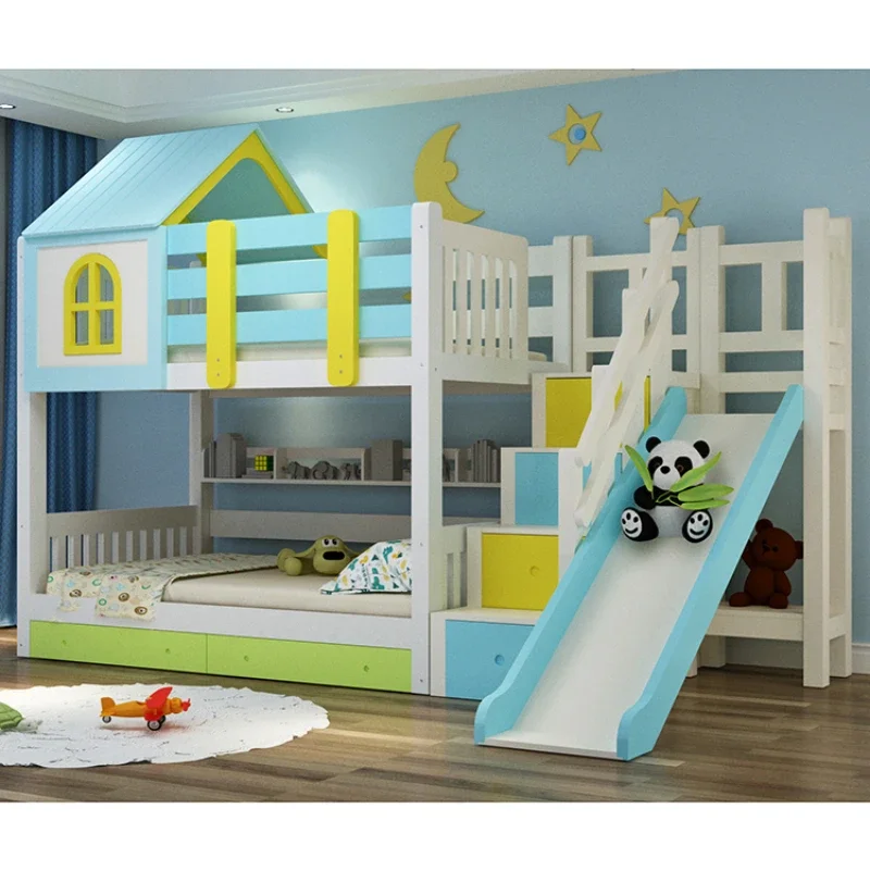 

High and low beds Full solid wood bunk Double children's Mother and child Girl castle hut Slide Princess