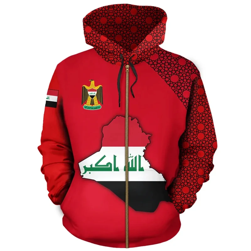 Iraq Flag Map Graphic Sweatshirts IQ National Emblem Zip Up Hoodie For Men Clothing Casual Male Hoody Sports Boys Pullovers 2024