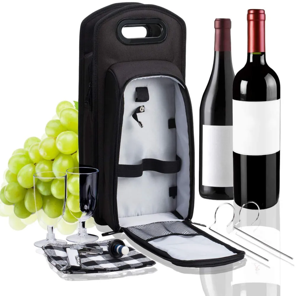 

2 Bottle Wine Bag Carrier Tote Insulated Wine Cooler Bag With Handle Padded Portable Wine Travel Bag For Wine Lovers Gifts