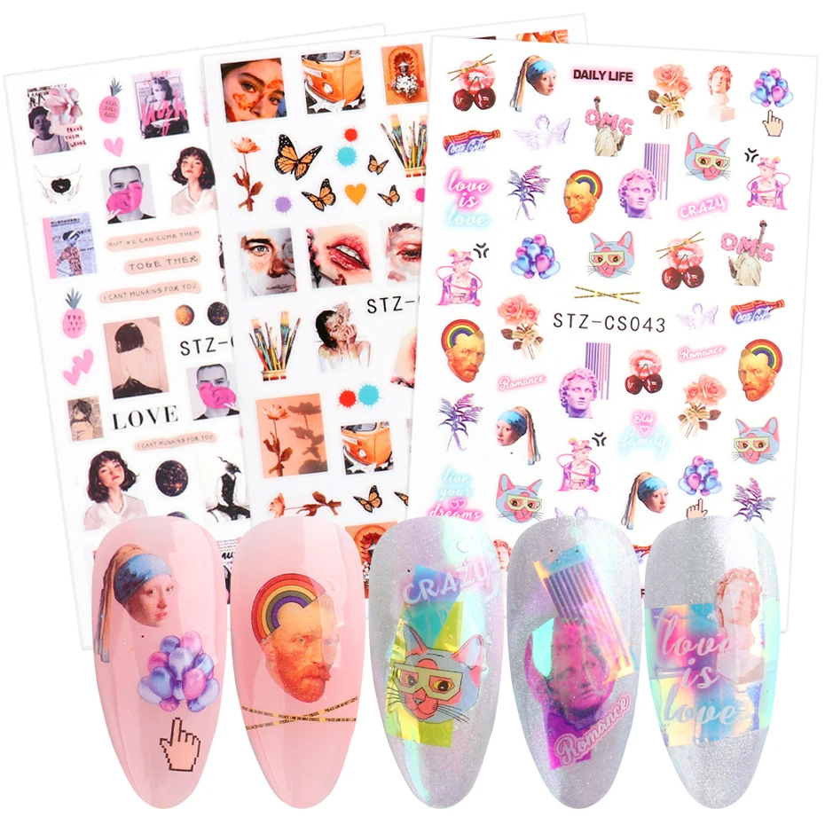 1pcs Paintings Maiden Nail Stickers Figure Sculpture Sexy Lips Nails Sliders Paper Avocado Cartoon Manicure Foils BESTZCS034-049