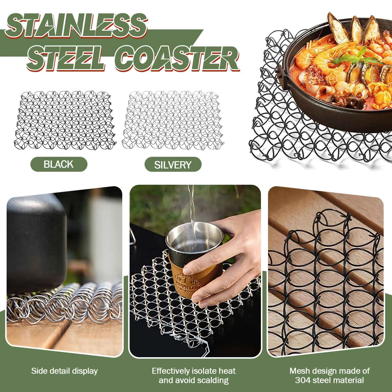 

Metal Pot Heat-Resistant Stainless Steel Mat Hot Pot Holder For Outdoor Dining Table House Kitchen Pots Teapots Bowls Tableware