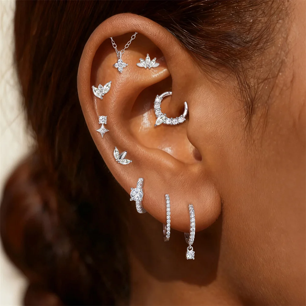 CANNER 1PC Eight-pointed Star Moissanite 925 Sterling Silver Piercing Earrings For Women Moissanite Jewelry Valentine's Day Gift