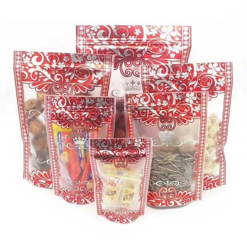 

1000Pcs/Lot Red Flower Plastic ZipLock Bag Stand Up Tea Resealable Zipper Packing Bag Handmade Nougat Gift Wrapping Pouch