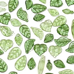 50Pcs/Bag Acrylic Mini Small Tree Leaves Light Green Dark Green Each Beads For Handmade Making DIY Jewelry Bracelet Accessories