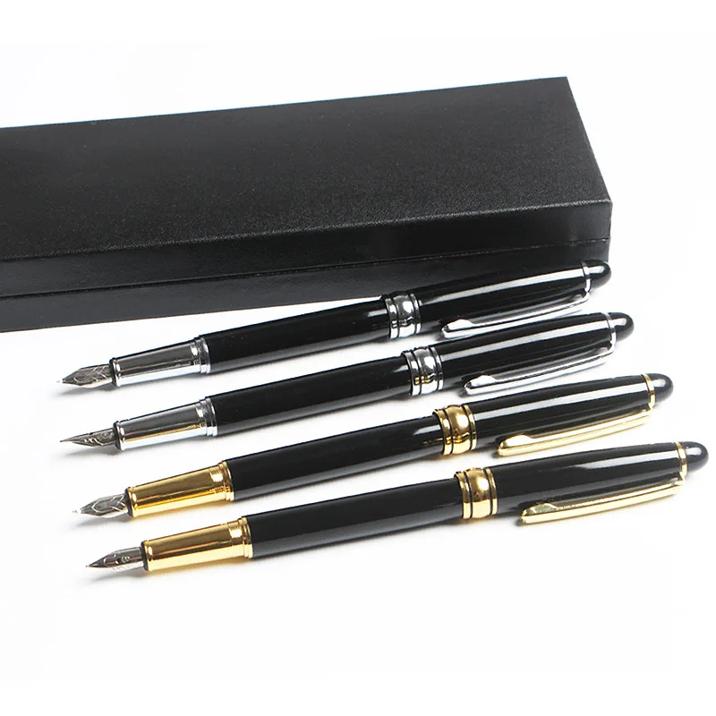 Luxury Black Gold Fountain Pen Classic Business Office Writing Pen 0.5mm Fine Nib Metal Ink Pen Gift for Men Women Custom Logo