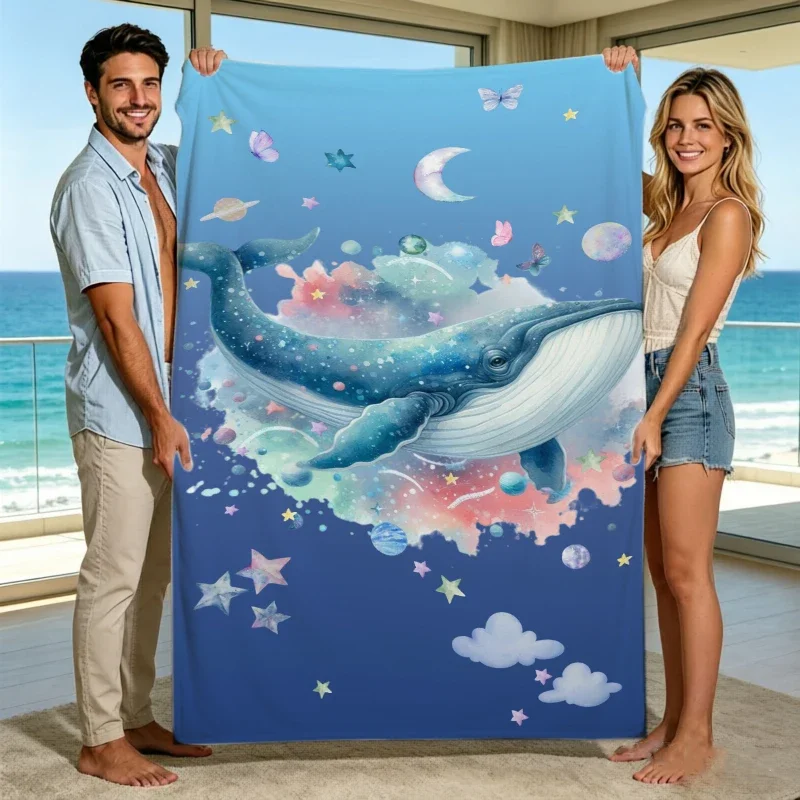 Cosmic Starry Whale Butterfly Moon Throw Blanket Patio Leisure Spot Guest Quarters Blanket Living Room Office Lounge Presents