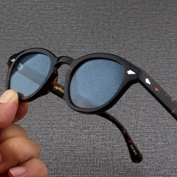 Lunettes de soleil polarisées pour hommes et femmes, lunettes de vision nocturne bleues, Johnny Depp LemRish, marque de luxe, monture en acétate vintage