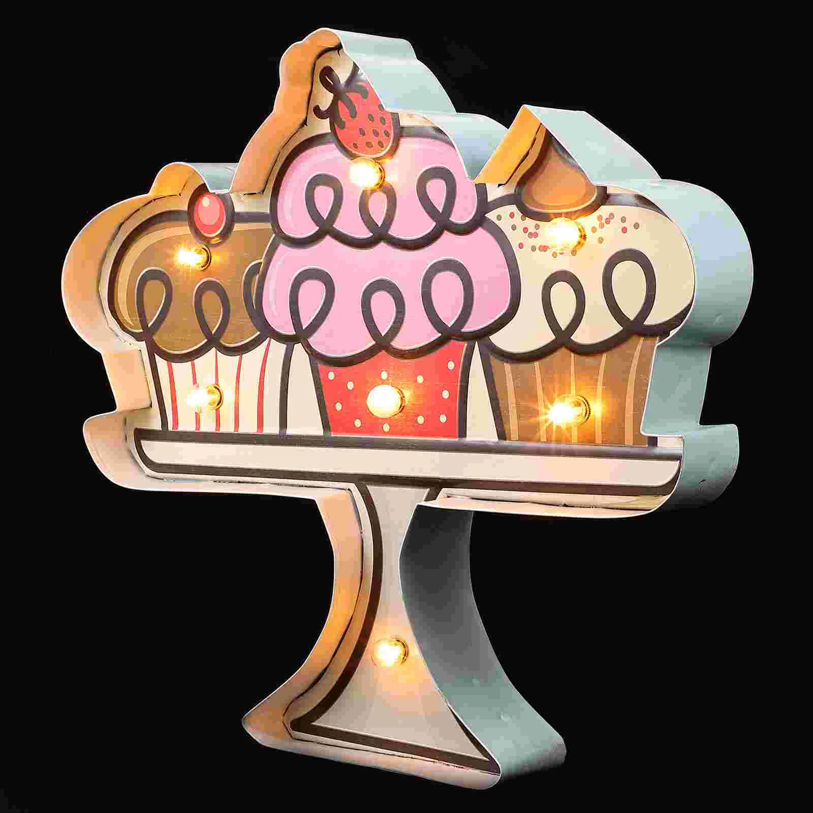 Cupcake Ornament Creative Wall Decoration Ice Cream Bakery Shop Sign Nightlight