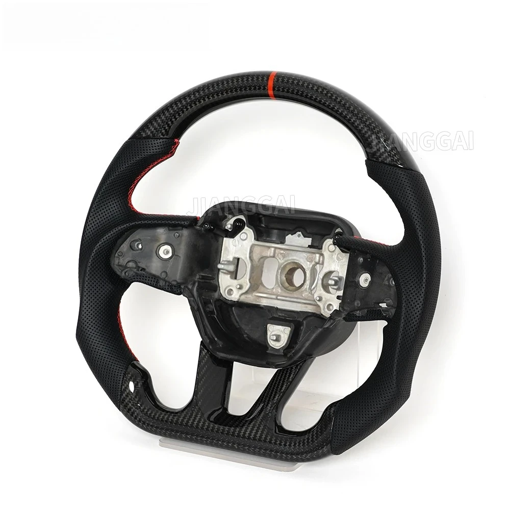 

Руль из сухого карбона с красной строчкой и линией разметки, подходит для Dodge Challenger Charger HELLCAT 2015-2024, с отверстиями под подрулевые лепестки