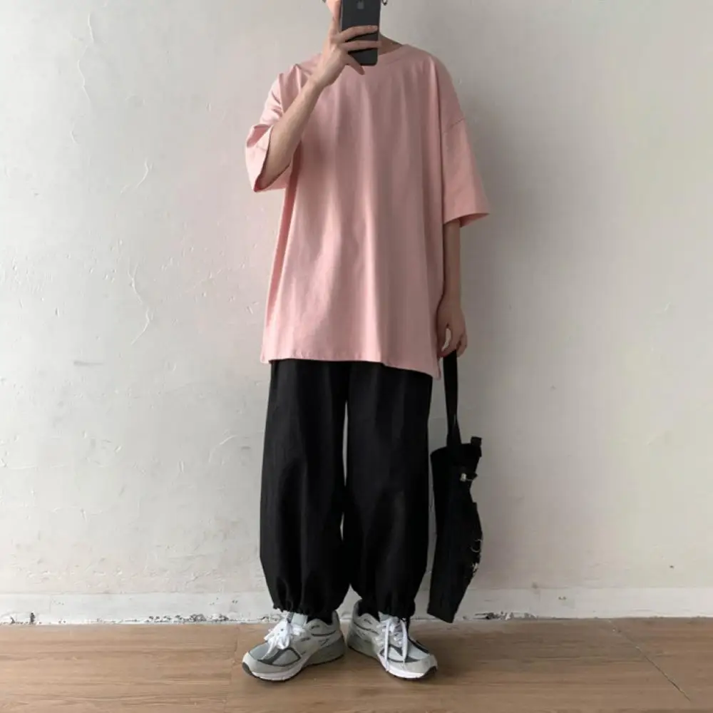 2024 Summer Short Sleeve T Shirts Solid Color T-shirt O Neck Casual Loose T Shirt Base Top Tee Oversize Students Street T-shirt