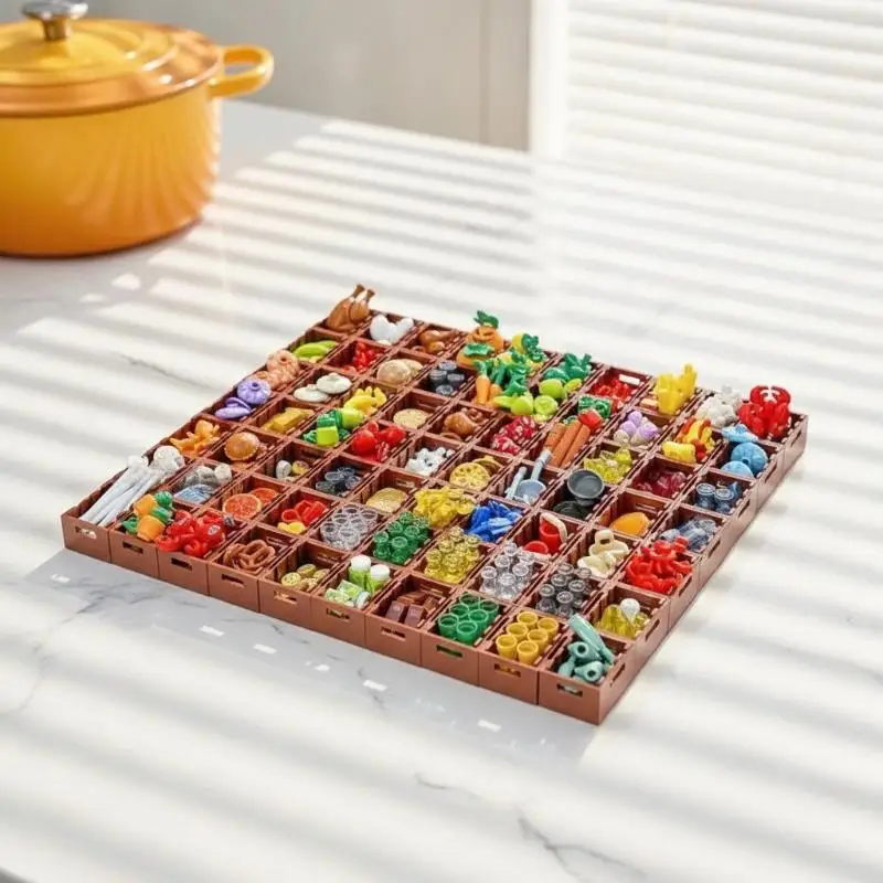 NEW Foods And Tools 1Set DIY Building Blocks Toy Seafood Meat Vegetable Fruit Dessert Dishes Small Particle Educational Blocks