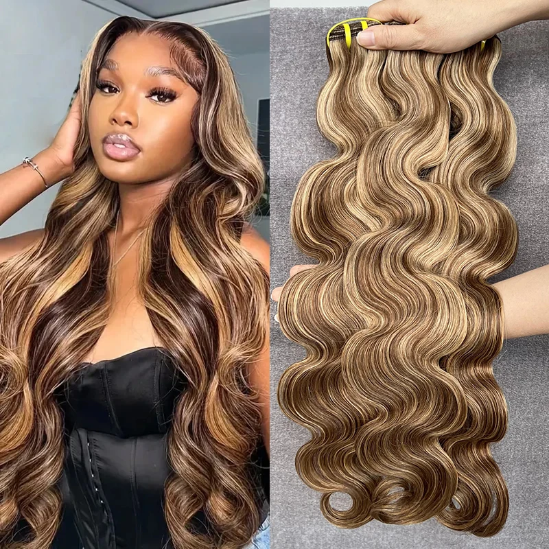 

P4 27 Highlight Bundles 100% Human Hair Body Wave Bundles Human Hair Extensions Brazilian Honey Blonde Colored Hair Bundles