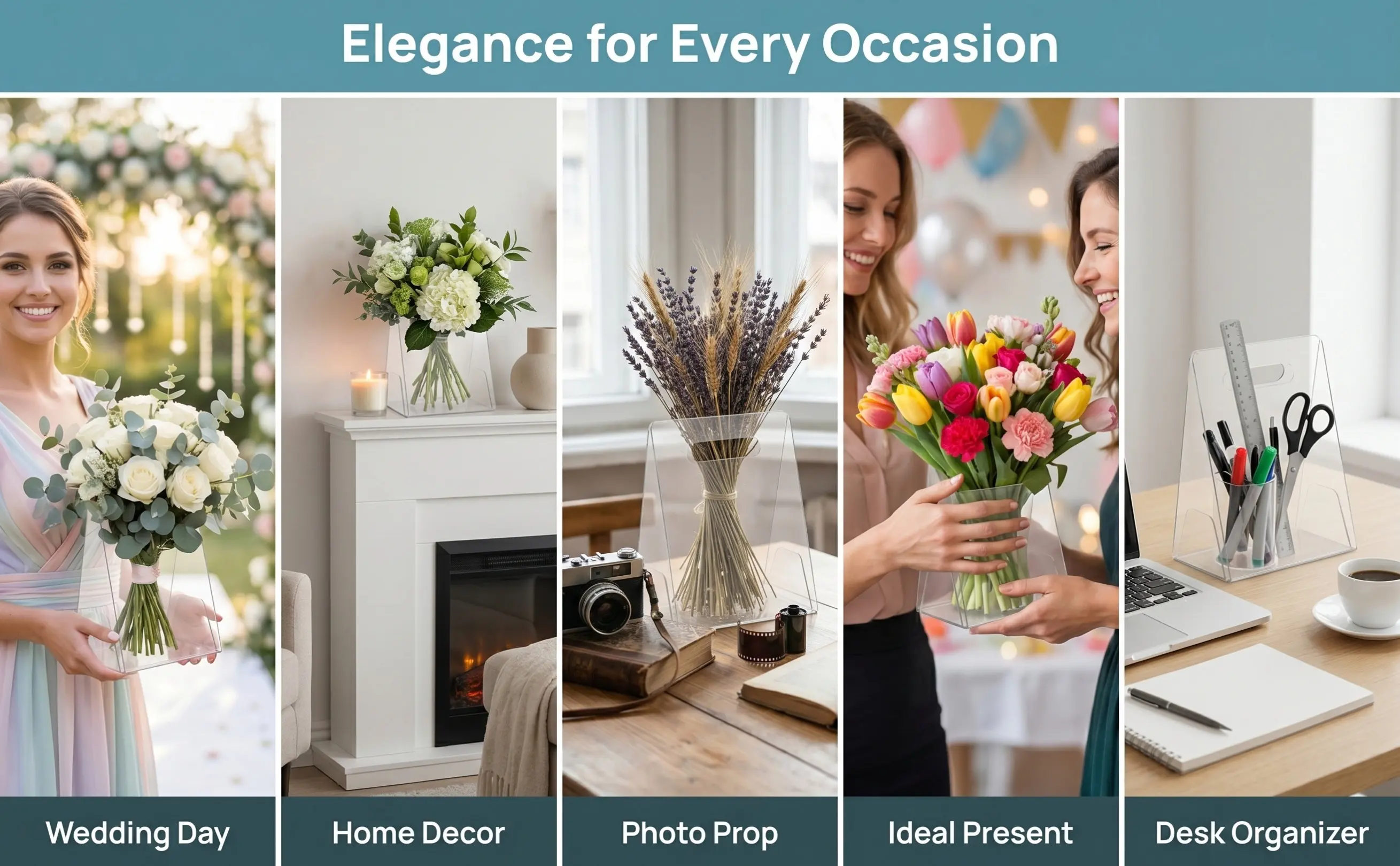 Clear Flower Vase Transparent Aesthetic for Flowers Bag Shop Hand-held Floral Arrangement